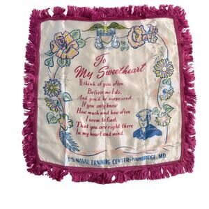 Vintage WWII Sweetheart Pillow Cover U.S. Naval Training Center Bainbridge 19x10